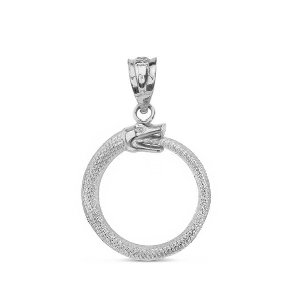 .925 Sterling Silver Textured Ouroboros Snake Pendant Necklace