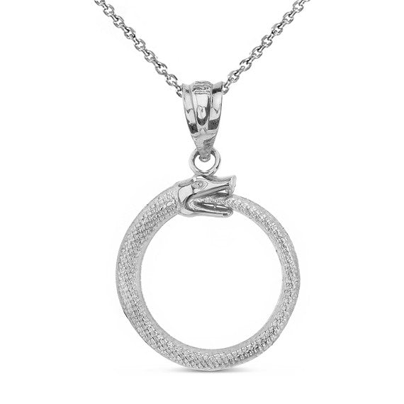 .925 Sterling Silver Textured Ouroboros Snake Pendant Necklace