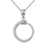 .925 Sterling Silver Textured Ouroboros Snake Pendant Necklace