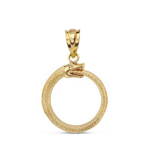 Gold Textured Ouroboros Snake Pendant Necklace (Available in Yellow/Rose/White Gold)