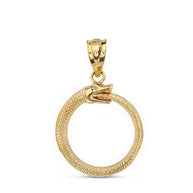 Gold Textured Ouroboros Snake Pendant Necklace (Available in Yellow/Rose/White Gold)