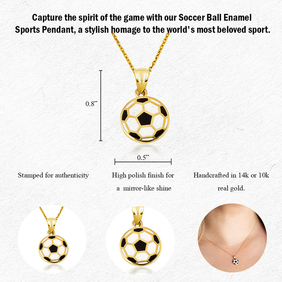 Gold Enamel Soccer Ball Necklace (Available in Yellow Gold, Rose Gold, White Gold)