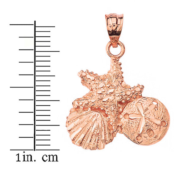 Sparkle Cut Starfish Clam and Sand Dollar Pendant Necklace in Gold (Yellow/Rose/White)