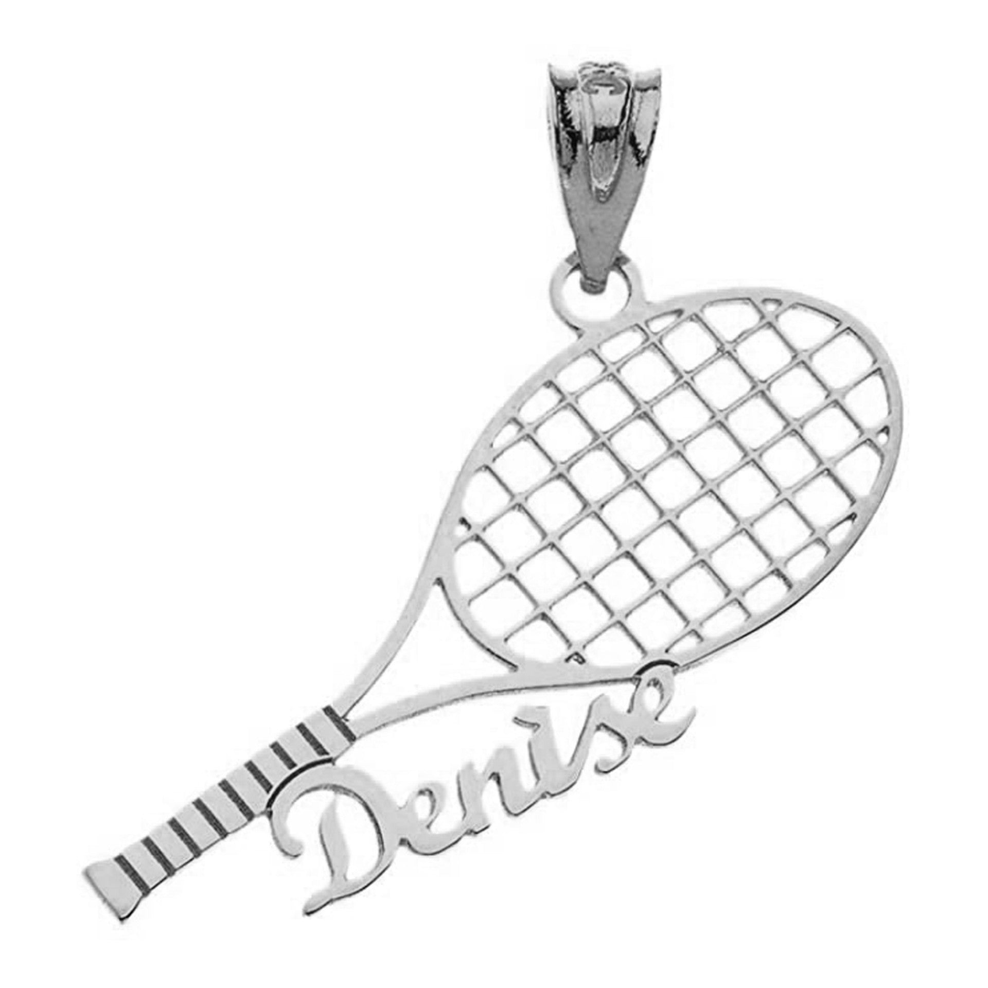 Gold Personalized Name Tennis Racket Sports Pendant Necklace (Available in Yellow/Rose/White Gold)