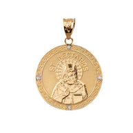 Solid Gold Greek Orthodox Saint Nectarios of Aegina Engravable Diamond Medallion Pendant Necklace 1.16 