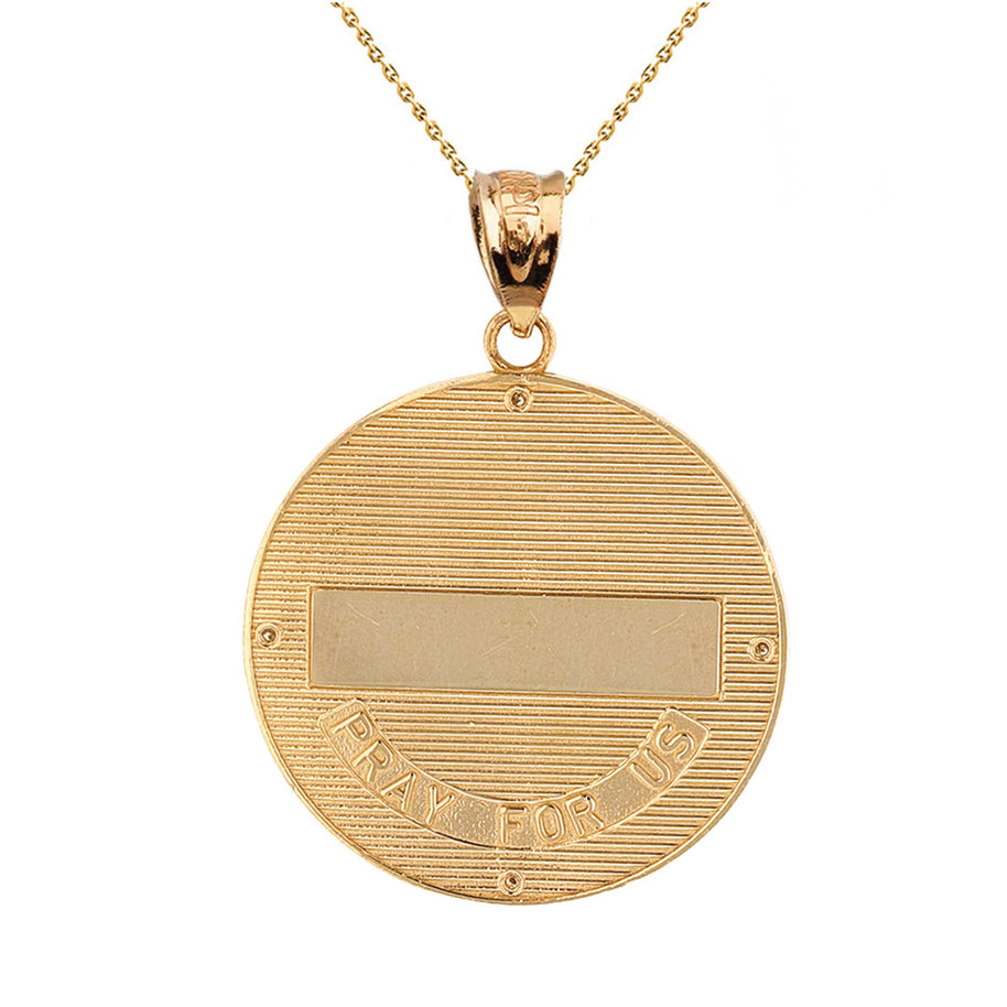 Solid Gold Greek Orthodox Saint Nectarios of Aegina Engravable Diamond Medallion Pendant Necklace 1.16 