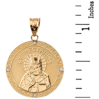 Solid Gold Greek Orthodox Saint Nectarios of Aegina Engravable Diamond Medallion Pendant Necklace 1.16 