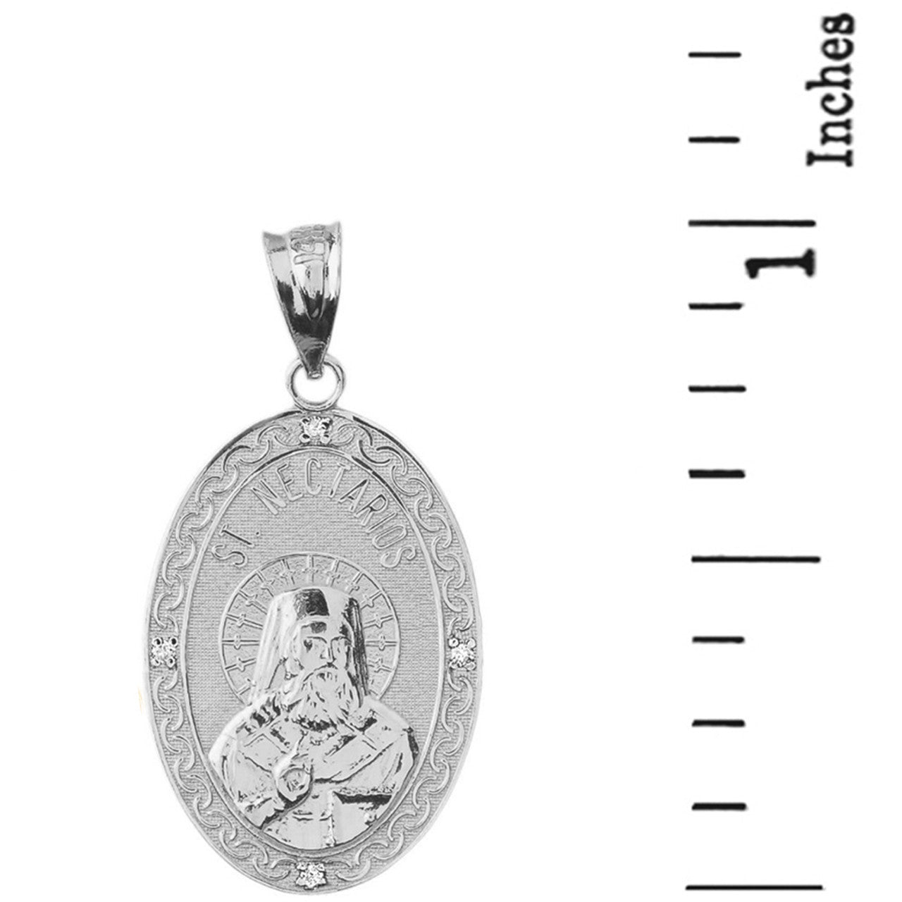 Sterling Silver Greek Orthodox Saint Nectarios of Aegina Engravable CZ Medallion Oval Pendant Necklace 1.00
