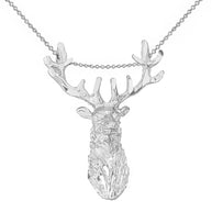 Stag Deer Head Pendant Necklace in Gold (Yellow/Rose/White)