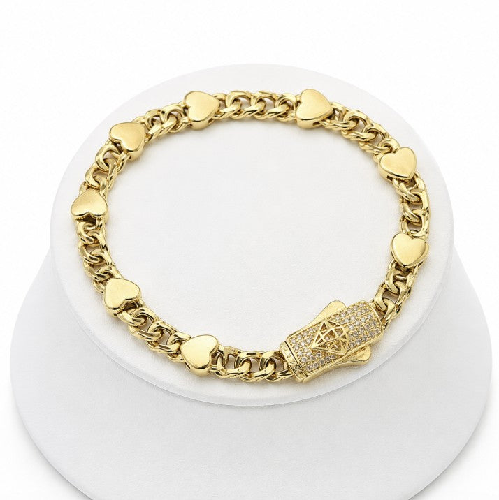 10K Yellow Gold Hearts Chino Link Monaco Bracelet