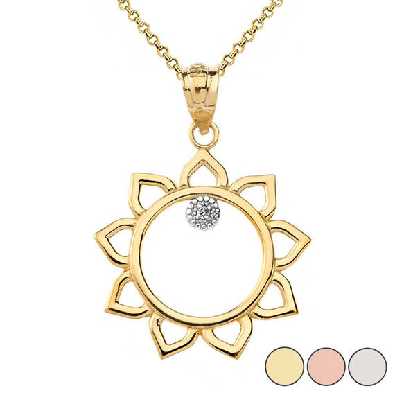 Gold Diamond Celestial Sun Pendant Necklace (Available in Yellow/Rose/White Gold)