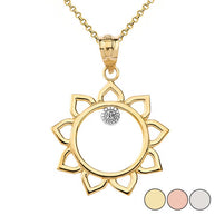 Gold Diamond Celestial Sun Pendant Necklace (Available in Yellow/Rose/White Gold)
