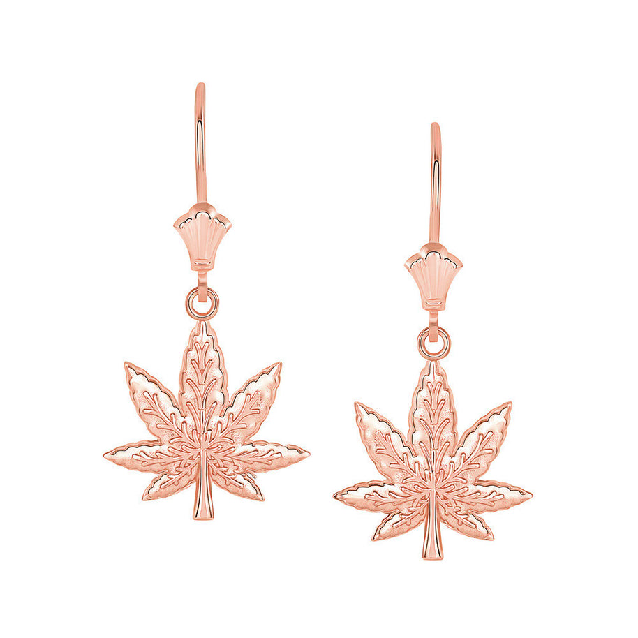 Marijuana Weed Leverback Earrings(Available in Yellow/Rose/White Gold)