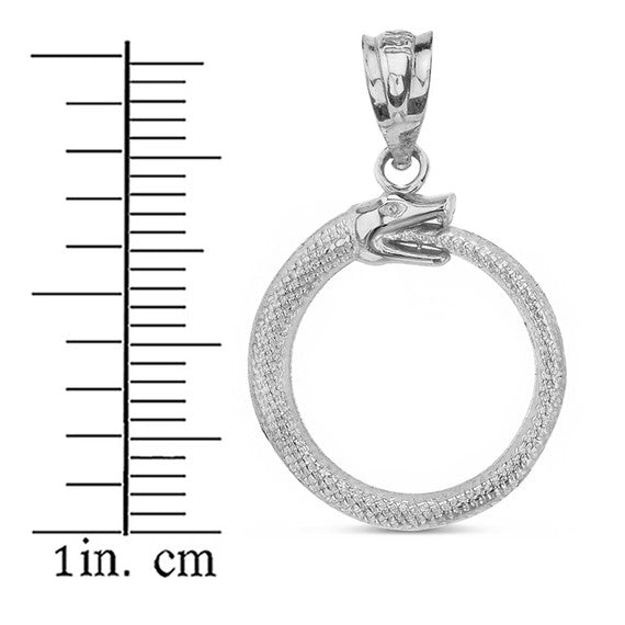 .925 Sterling Silver Textured Ouroboros Snake Pendant Necklace