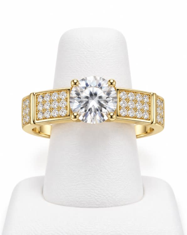 10K Yellow Gold Women's Pavé Panel Solitaire Ring