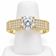 10K Yellow Gold Women's Pavé Panel Solitaire Ring