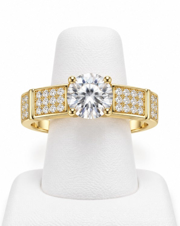 10K Yellow Gold Women's Pavé Panel Solitaire Ring