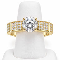 10K Yellow Gold Women's Pavé Panel Solitaire Ring