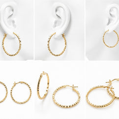 10K Yellow Gold Diamond Cut Round Hoops Earrings