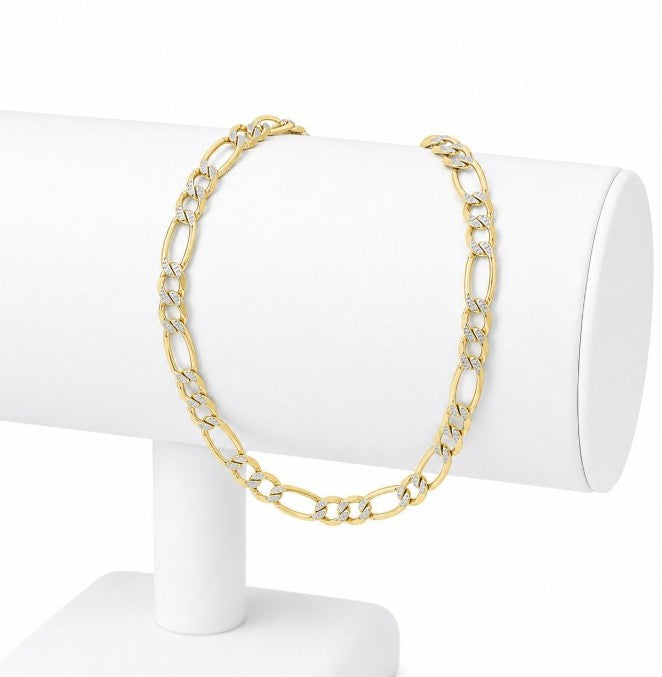10K Yellow Gold Two Tone Diamond Cut Figaro Bracelet