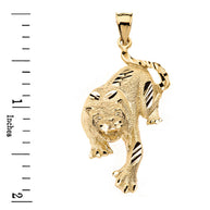 Sparkle Cut Tiger Pendant Necklace in Solid Gold (Yellow/Rose/White)