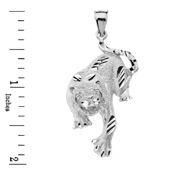 Sparkle Cut Tiger Pendant Necklace in Solid Gold (Yellow/Rose/White)
