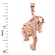 Sparkle Cut Tiger Pendant Necklace in Solid Gold (Yellow/Rose/White)
