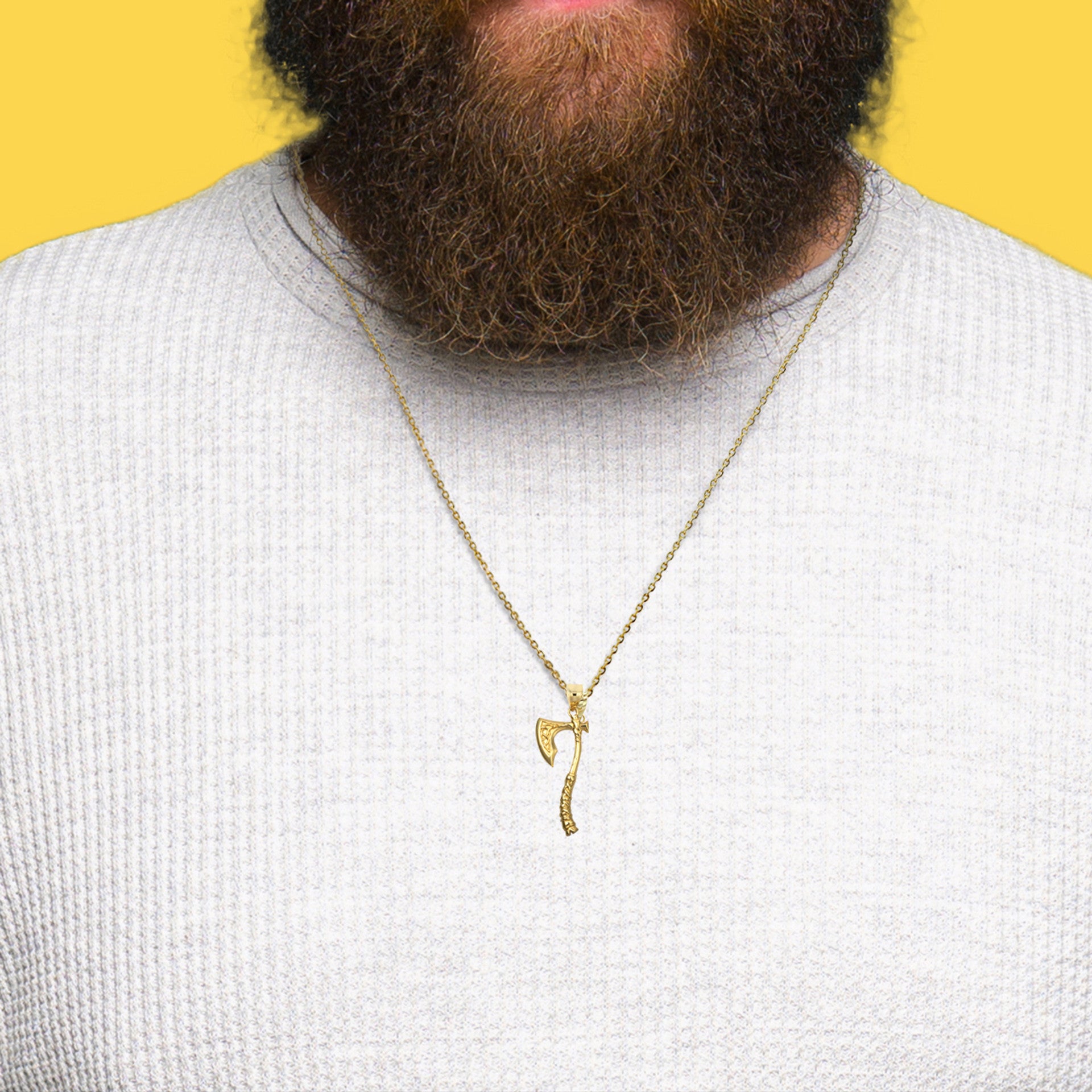 Gold Viking Norse Battle Axe Pendant Necklace (Available in Yellow/Rose/White Gold)