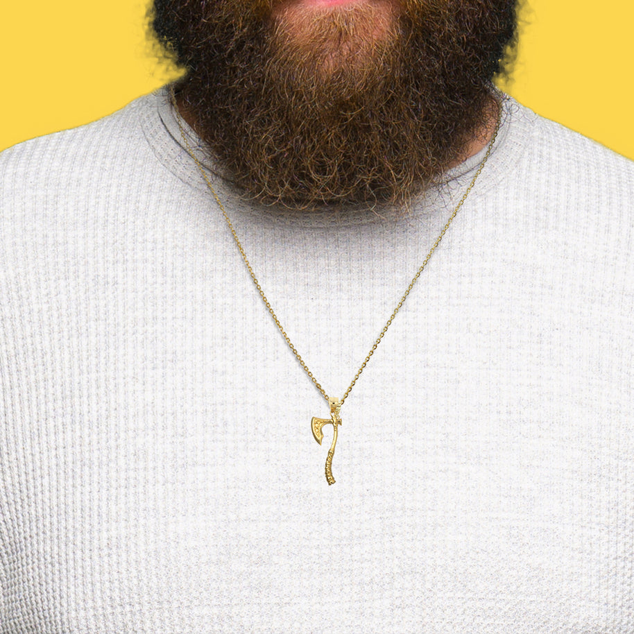 Gold Viking Norse Battle Axe Pendant Necklace (Available in Yellow/Rose/White Gold)