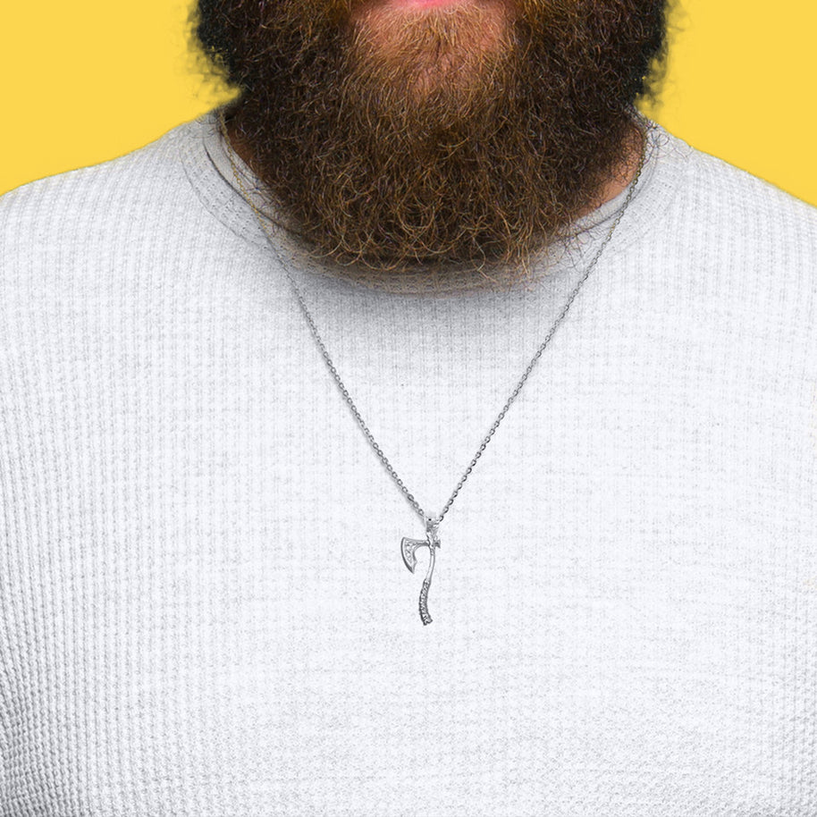 .925 Sterling Silver Viking Norse Battle Axe Pendant Necklace