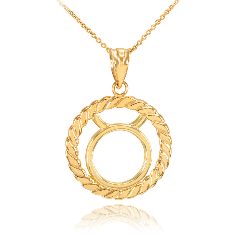 12 Gold Astrological Zodiac Sign in Circle Rope Pendant Necklace (Available in Yellow/Rose/White Gold)