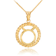 12 Gold Astrological Zodiac Sign in Circle Rope Pendant Necklace (Available in Yellow/Rose/White Gold)