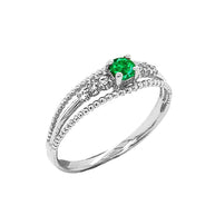 Genuine Birthstone and Diamond Modern Engagement/Promise Ring in Sterling Silver