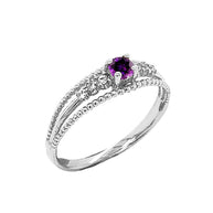 Genuine Birthstone and Diamond Modern Engagement/Promise Ring in Sterling Silver