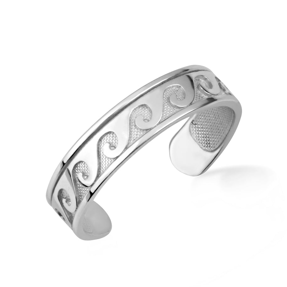 .925 Sterling Silver Woman's Tranquil Waves Minimalist Toe Ring