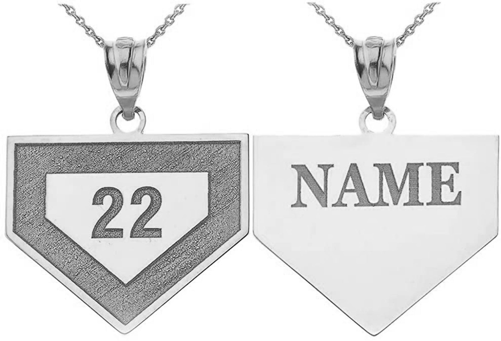 Gold Personalized Sports Home Plate Baseball Base Pendant Necklace with Your Name and Number(Yellow/Rose/White)