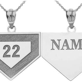 Gold Personalized Sports Home Plate Baseball Base Pendant Necklace with Your Name and Number(Yellow/Rose/White)