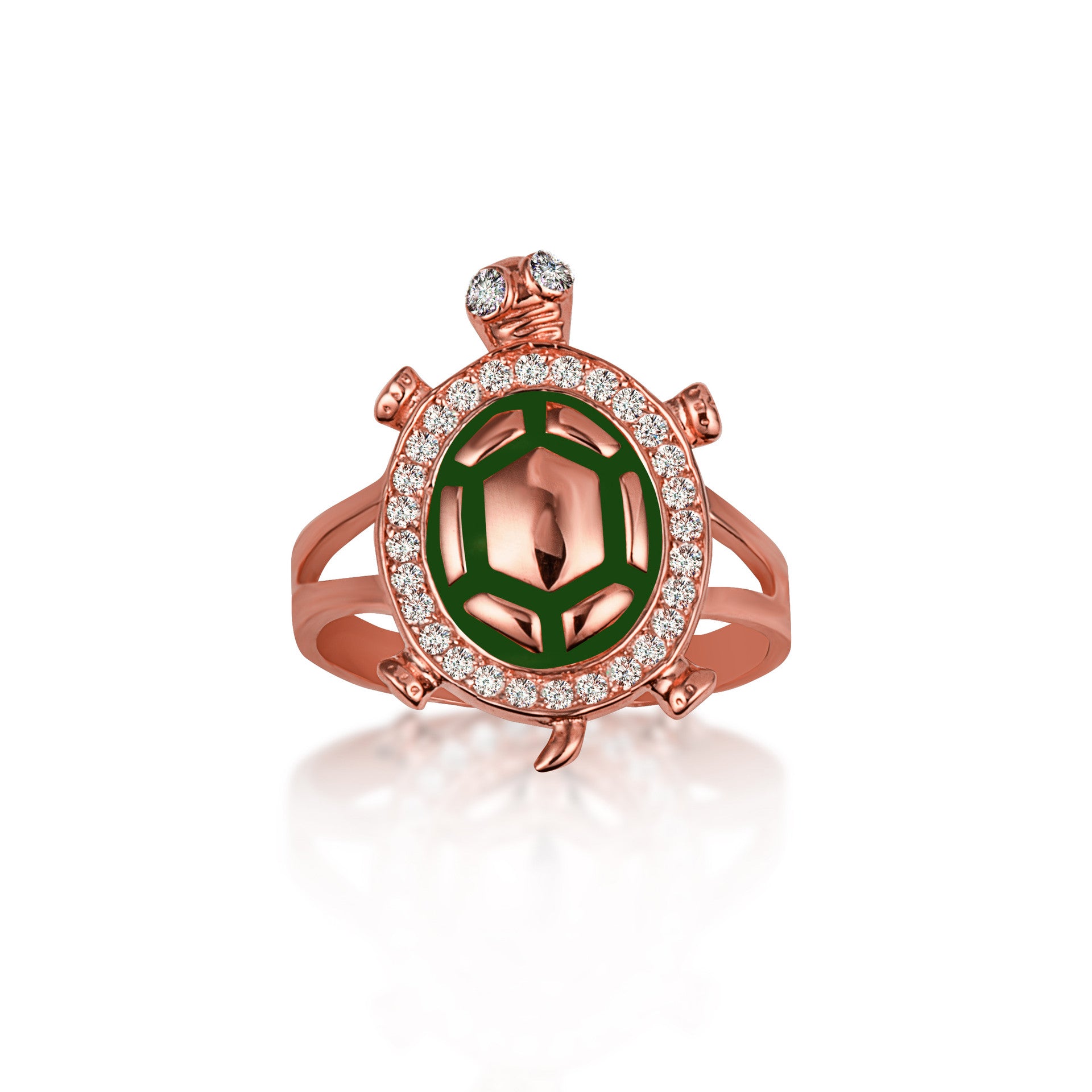 Gold Enamel Sea Turtle Cubic Zirconia Studded Ring 1mm (Available in Yellow/Rose/White Gold)