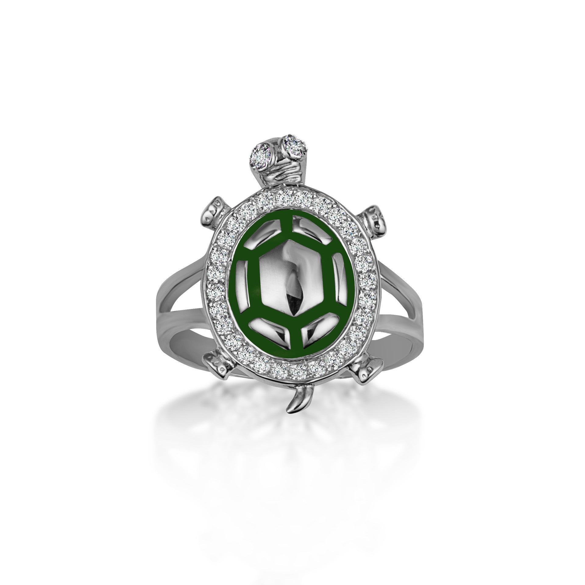 Gold Enamel Sea Turtle Cubic Zirconia Studded Ring 1mm (Available in Yellow/Rose/White Gold)
