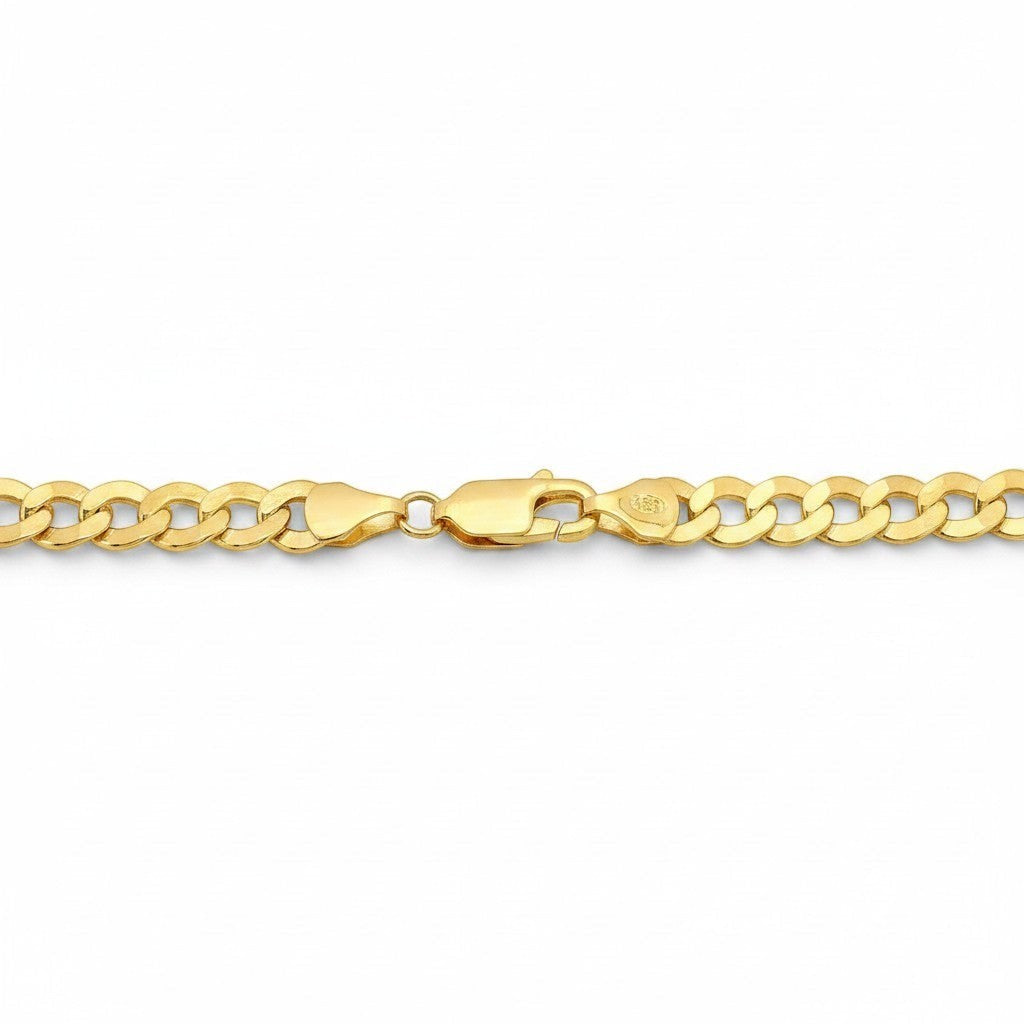 TYS Jewelers 10K yellow gold Cuban curb chain featuring a secure lobster claw clasp on a white background.
