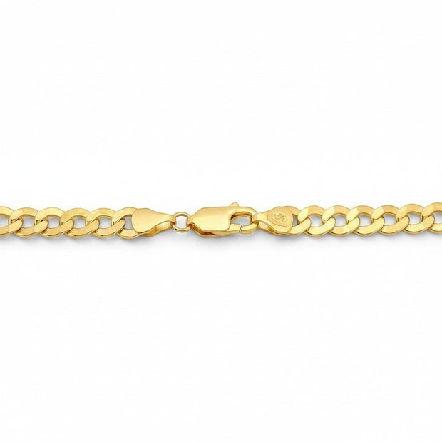 TYS Jewelers 10K yellow gold Cuban curb chain featuring a secure lobster claw clasp on a white background.