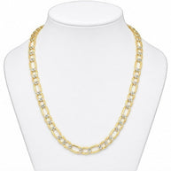 TYS Jewelers 10K yellow gold two-tone figaro chain with diamond-cut detailing on a white jewelry display bust.