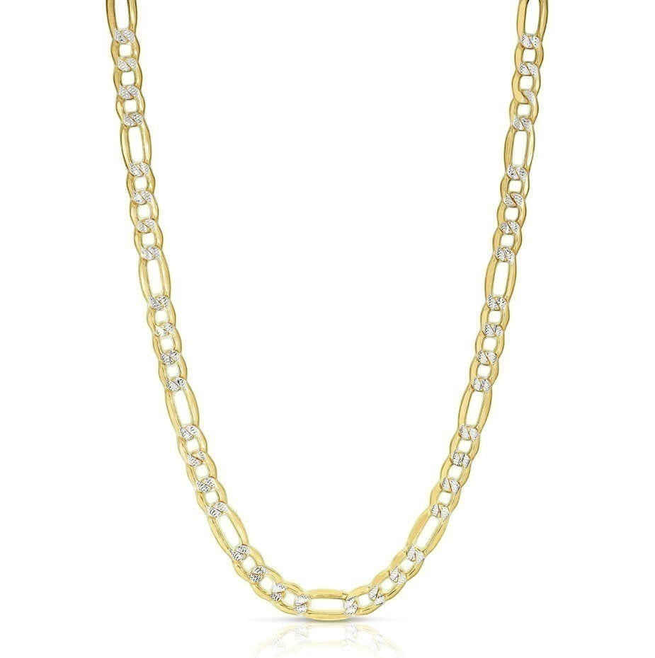 TYS Jewelers 10K yellow gold figaro chain with two-tone diamond-cut links for a reflective, textured finish.