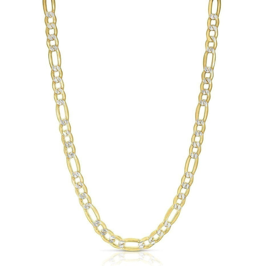 TYS Jewelers 10K yellow gold figaro chain with two-tone diamond-cut links for a reflective, textured finish.