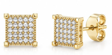 10K Yellow Gold CZ Stud Square Earrings