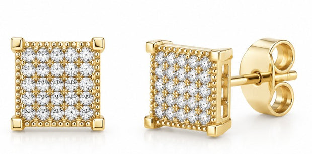 10K Yellow Gold CZ Stud Square Earrings