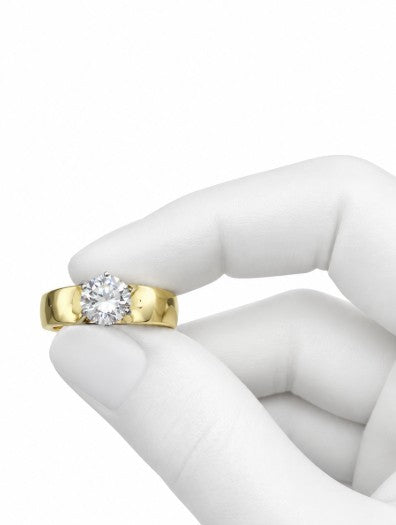 10K Yellow Gold Women's Diagonal Accent CZ Solitaire Ring