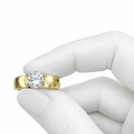 10K Yellow Gold Women's Diagonal Accent CZ Solitaire Ring