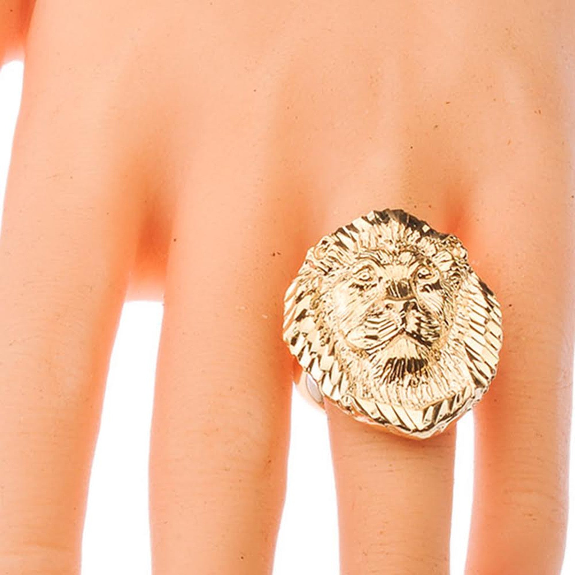 Gold Diamond Cut Lion Head Ring (Available in Yellow/Rose/White Gold)