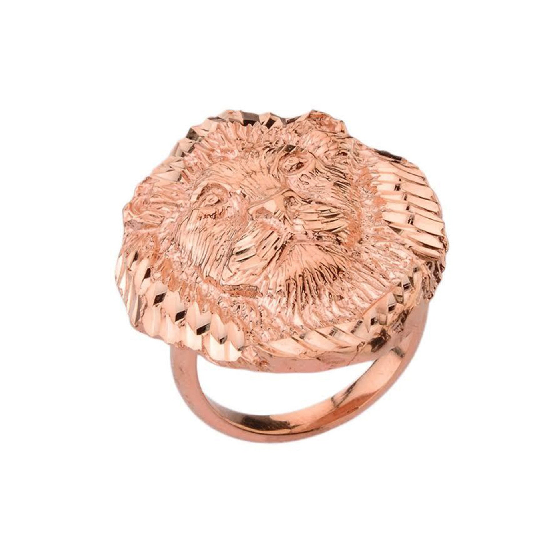 Gold Diamond Cut Lion Head Ring (Available in Yellow/Rose/White Gold)